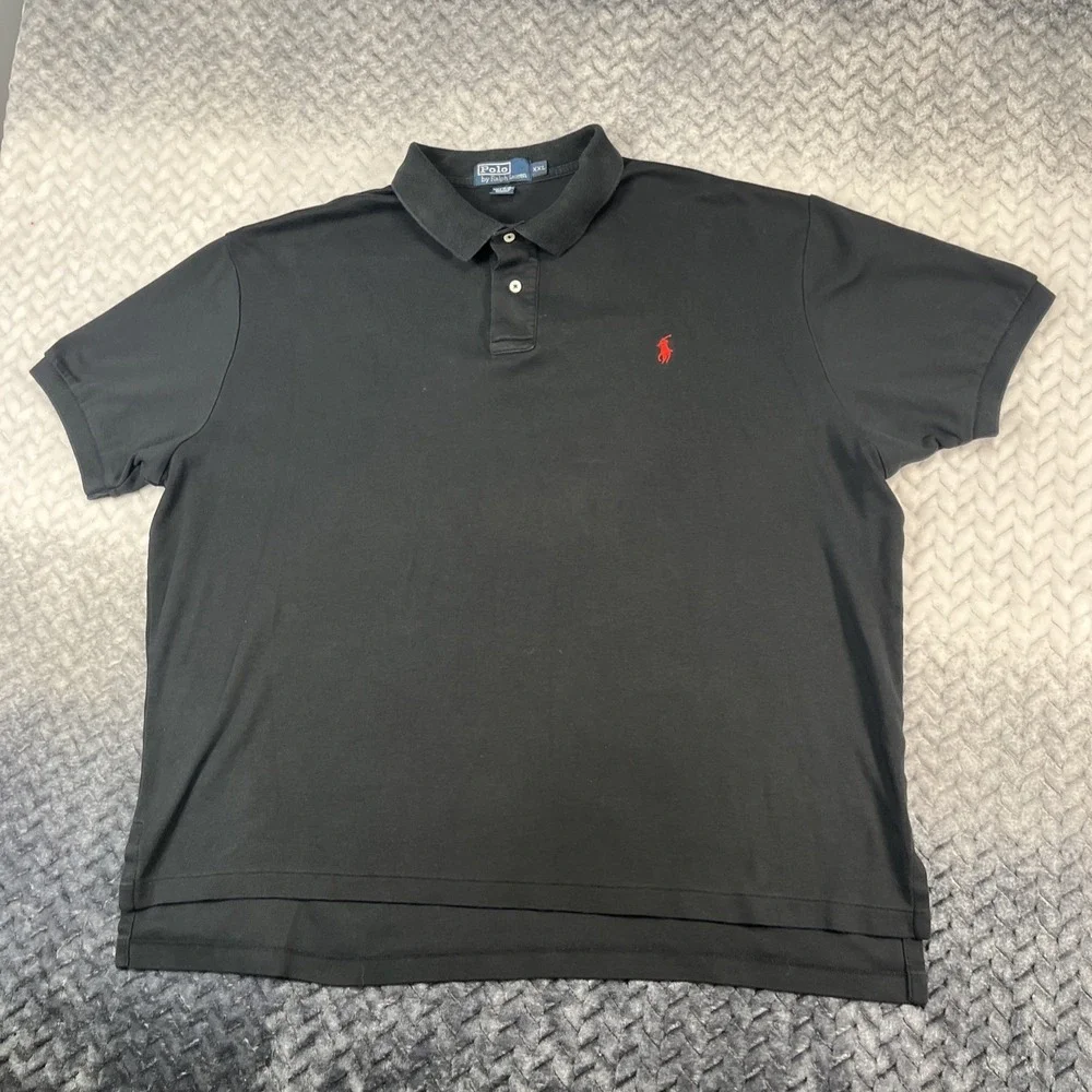 VTG Polo Ralph Lauren Polo Shirt XXL Black Classic Fit Red Pony Logo Cotton 90s